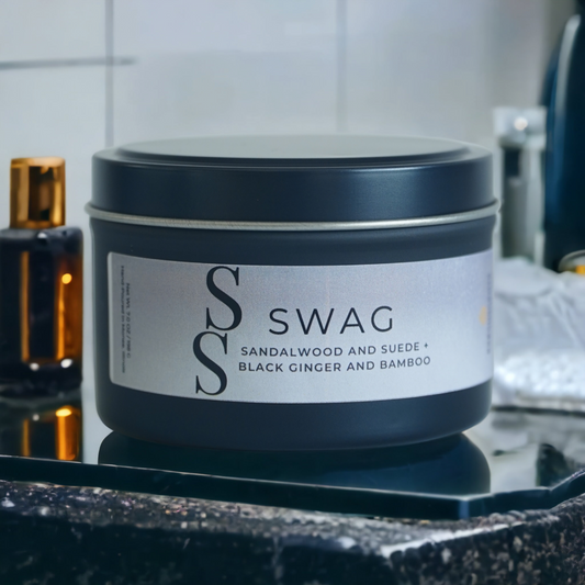 SWAG - Sandalwood and Suede & Black Ginger and Bamboo 8 oz Tin